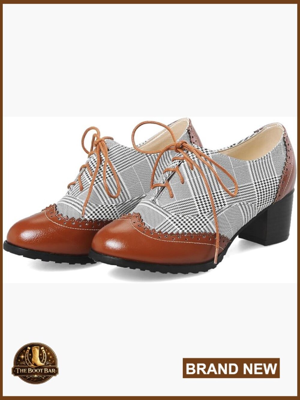 Retro Wingtip Block Heel Lace Up Oxfords Chunky High Heels Pumps - Picture 1 of 7
